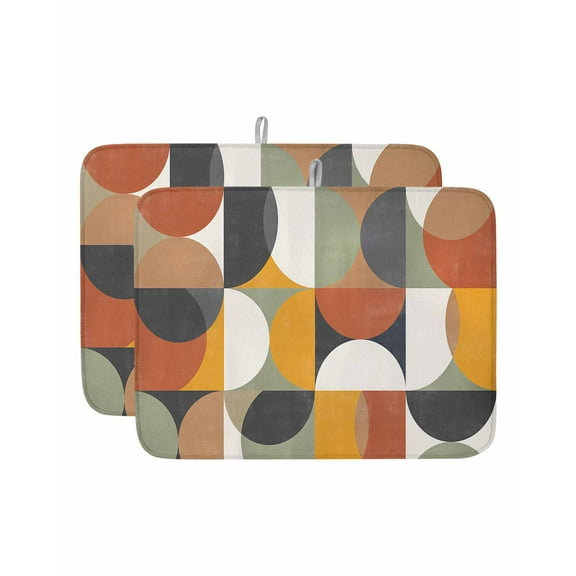 Mid-century Modern Dish Drying Mat, Vintage Color Abstract Geometric Pattern Absorbent Dish Drying Matt Pad for Kitchen Countertops,Sinks,Dish Drainer Racks, Large 18x24inx2 Pcs,