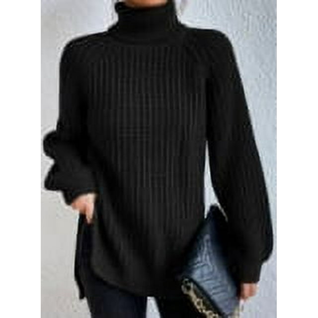 European and American sweater in turtleneck sweater pure simple casual mid-long sweater