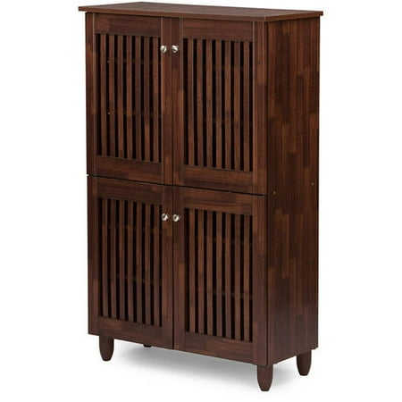 (incomplete box 1 ) Baxton Studio Fernanda Modern and Contemporary 4-Door Oak Brown Wooden Entryway Shoes Storage Tall Cabinet