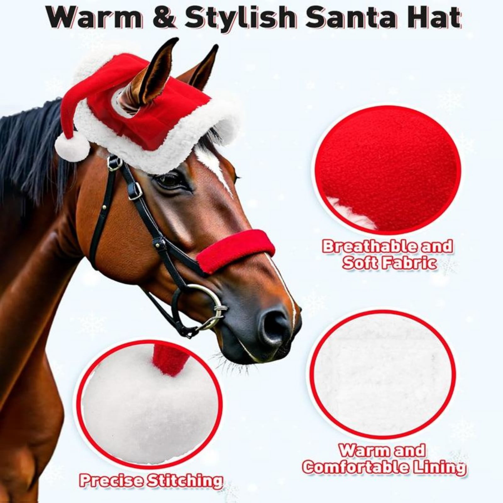 Chapeau De Noël Pour Cheval - Bonnet Festif En Peluche Douce Pour événements équestres, Défilés Et Fêtes - 5