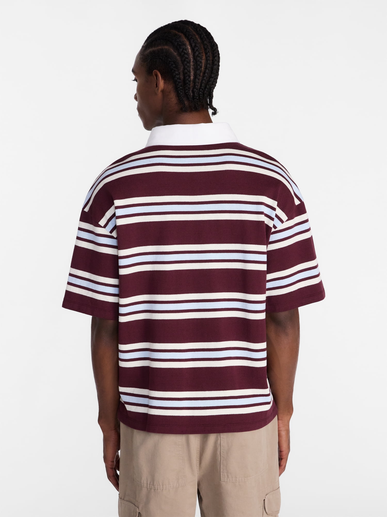 No Boundaries Striped Rugby Shirt with Short Sleeves, Men's XS-4XLT