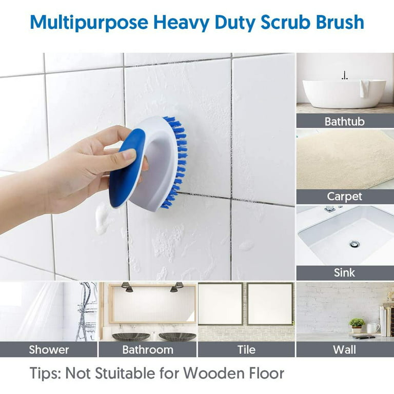 Suptree Scrub Brush with Handle for Cleaning 2 Pack Shower Cleaning Brush Bathroom Stiff Bristle Brush Heavy Duty Scrubber, Size: 4.82 x 2.36 x 3.93