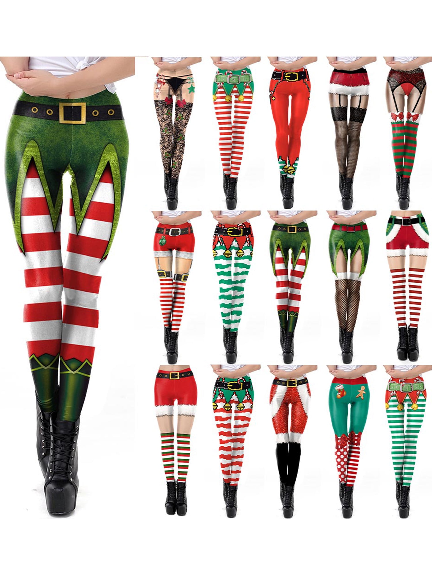 LAPA Womens Christmas Workout Leggings Holiday Fun Digital Printed Skinny  Pants 