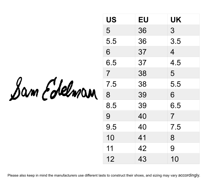 Sam Edelman Shoe Size Chart
