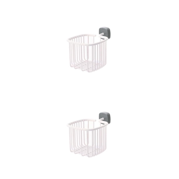 Bewildely Portarrollos de papel, estante montado en la pared para baño, cesta colgante hueca, taza para cepillo de dientes, estante para Blanco Gris 2piezas