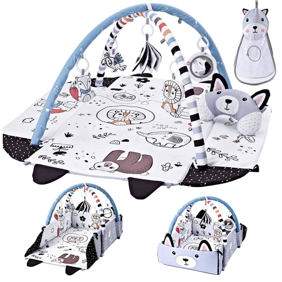 Baby Gym Play Mat, Tummy Time Mat with Sensory Toys, Baby Activity Play Mat, Baby Toys Shower Gift for Toddler & Infant