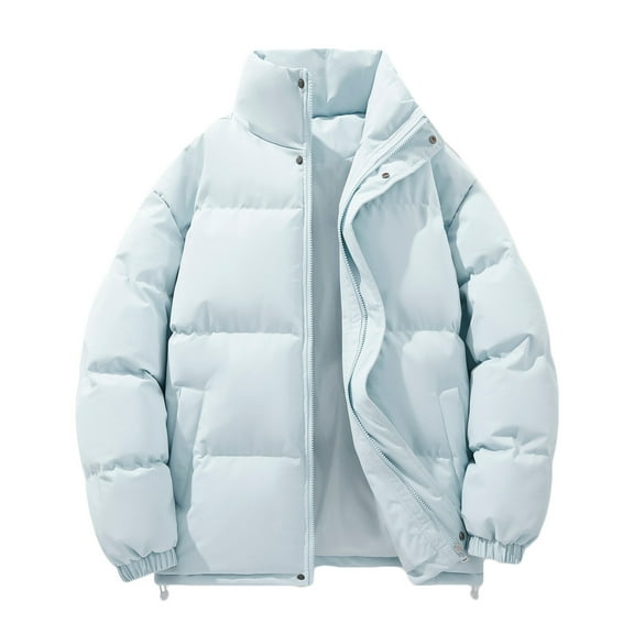 MELDVDIB Mens Quilted Puffer Jacket Zip-Up Thickened Winter Long Sleeve Coat Solid Color Stand Collar Warm Padded Outwear Tops with Pocket