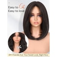 thumbnail image 3 of 14 Inch Short Wavy Wig with Bangs for Women Dark Brown -  Wavy Bob Synthetic Wig with Realistic 4x1 Scalp Parting, Soft Lightweight Heat-Resistant Daily Wear Wig, 3 of 6