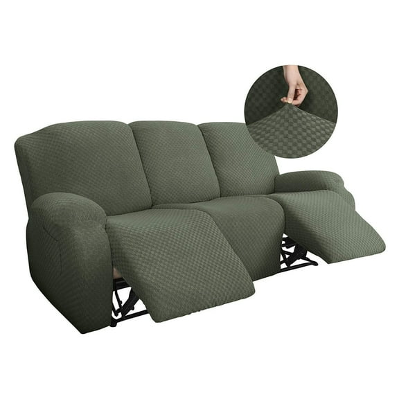 Stretch Leisure Recliner Slipcover, Jacquard Recliner Chair Cover 3 Seater Armchair Covers Sofa Slipcover Anti-Slip Recliner Cover For Recliner Armchair-Army Green