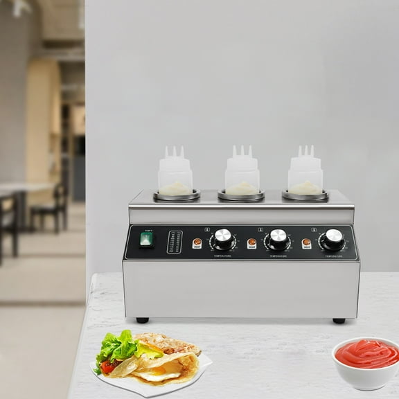 Commercial Electric Sauce Warmer, Cheese Sauce Dispenser Warmer with 3 Bottles for Hotels, Cafeterias