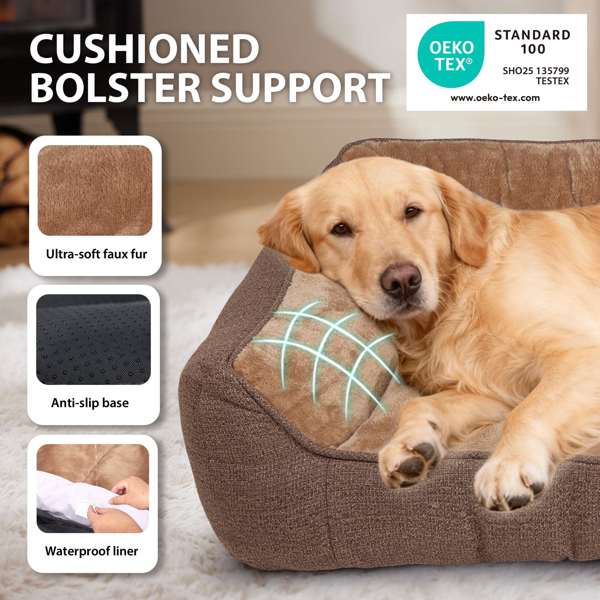 Orthopedic Dog Bed, Brown, 38"L x 28"W x 9"H, For Large Dogs