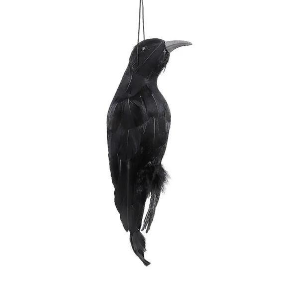 Extra Large Black Feathered Crow Realistic Hanging Dead Crow Decoy Lifesize,100% New