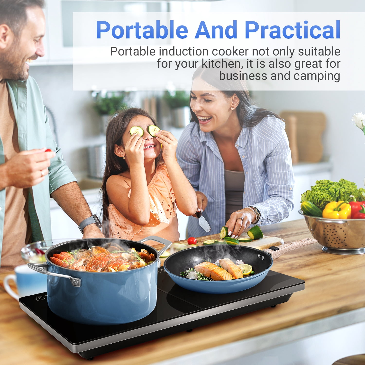 Sunmaki Portable Double Induction Cooktop, 1800W Electric Countertop Stoves with Sensor Touch for Cooking