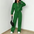 thumbnail image 5 of Women's Fall 2 Piece Lounge Sweatsuits Set Zip Up Sweatshirt Jacket Wide Leg Sweatpants Lounge Sets Tracksuit Y2k Green S, 5 of 5