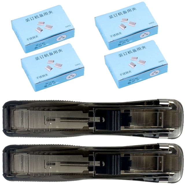 Distributeur de Trombones Réutilisable en Fer et Plastique, Agrafeuse de Bureau avec 200 Pinces de Recharge, 2 Distributeurs pour l'Organisation des Documents