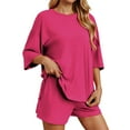 thumbnail image 1 of Conjunto deportivo para mujer: camiseta de cuello redondo y pantalones cortos deportivos. Poliéster transpirable. Lavable a máquina. Primavera/verano. XS-XXXXL., 1 of 7