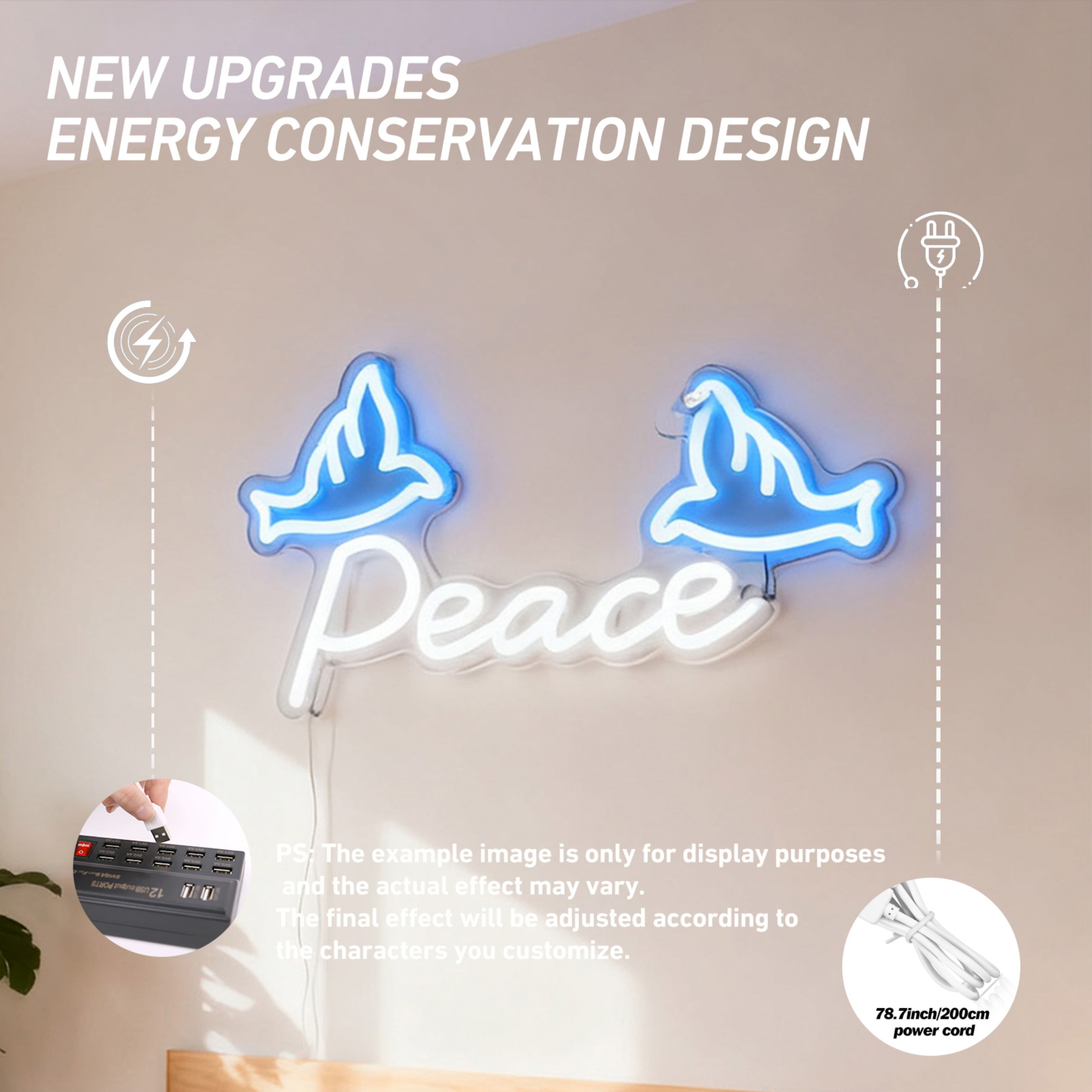 UPONRAY Single Line Custom Neon Signs with Dove, Usb Powered with Adjustable Brightness Wall Decor for Gifts, Warm White, 14 inch