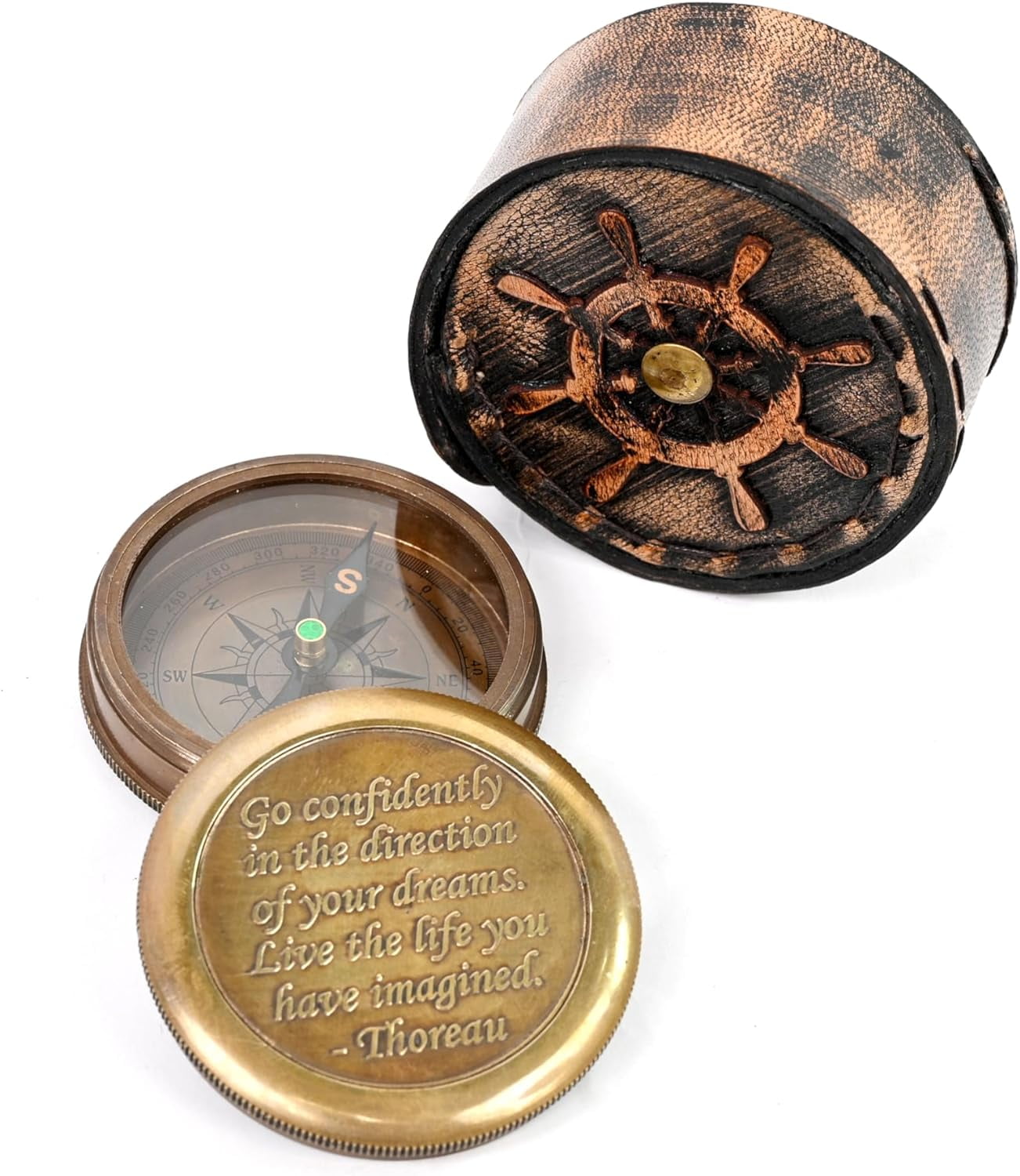 Maritime treasures Instruments Thoreau's Go Confidently Brass Compass, Gift for Graduation, Confirmation Day, Baptism, New Year Gift, Birthday, Anniversary, Communion, Camping Gift