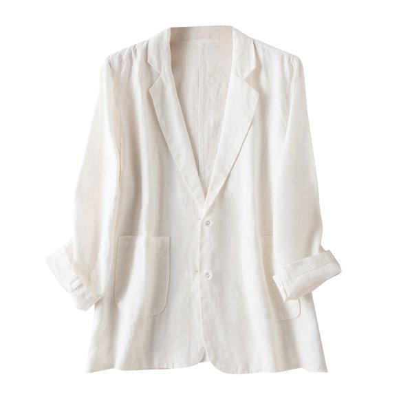 IMENGL Linen jackets casual long sleeve lightweight, White M, Size M-2XL