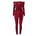 thumbnail image 6 of Lindreshi 2 Piece Fall Sets for Women Women Fashion Solid V-Neck Ruffles Patchwork Bow Long Sleeve Pants Suit, 6 of 8