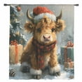 thumbnail image 2 of Christmas Cow Semi Sheer Curtains Drapes for Living Room, Bedroom, French Doors Window 63 Inches Long, Vintage Painting Winter Snowy Xmas Tree Rod Pocket Chiffon Curtain Drapery Voile Drape Panel, 2 of 6