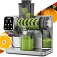 thumbnail image 1 of Máquinas Exprimidoras, Exprimidor de Prensa en Frío con Pantalla Táctil, Presión Ajustable, Rendimiento de Jugo Del 99%, Rampa de Alimentación de 3.54'', Exprimidor de Masticación Lenta, Fácil de Lim, 1 of 10