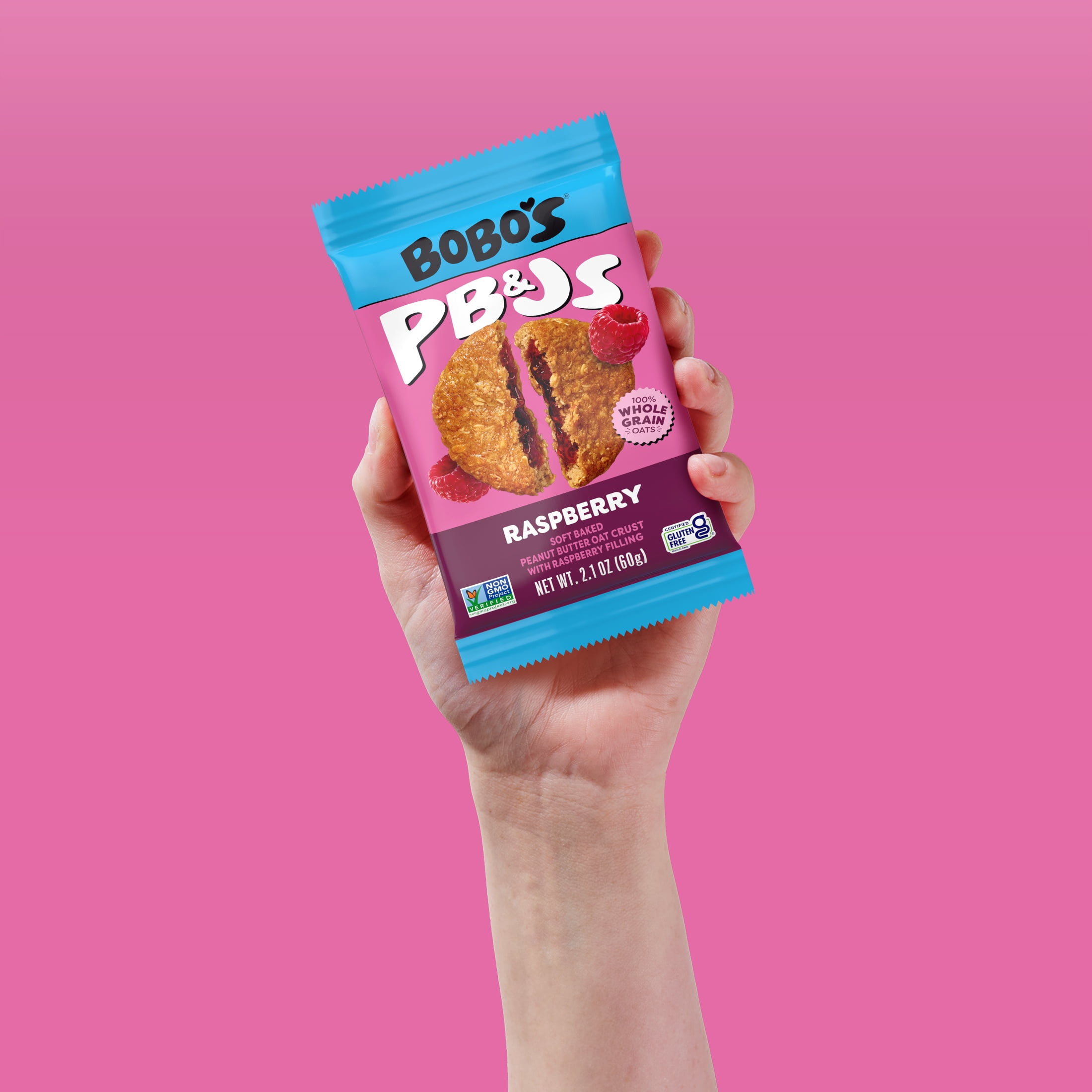 (6 pack) Bobo's PB&Js, Peanut Butter Oat Crust With Raspberry Filling, 5 Pack of 2.1oz oat snacks