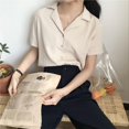 thumbnail image 2 of Women Solid V-Neck Short Sleeve Button Down Blouse&nbsp;Suit collar Shirt, 2 of 4