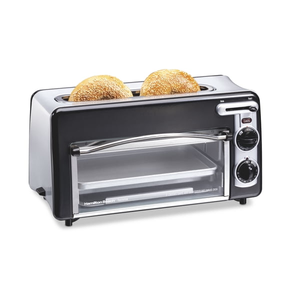 Hamilton Beach Toastation 2-in-1 Toaster and Oven with Extra-Wide, Extra-Long Toast Slot, Black