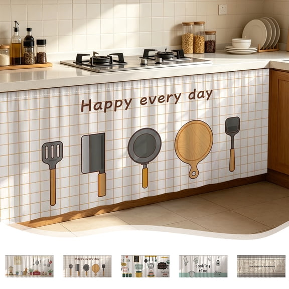 Celsvanis Kitchen Cabinet Dust Proof Curtain, Self Adhesive No Drill Drape Decorative Cover For Household Kitchen Storage Cabinet Interior Decoration 27.5"x47"