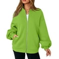 thumbnail image 3 of Mohiass Oversized Zip Up Sweatshirt Women Fleece Zip Up Bomber Jacket Casual Athletic Y2k Sweat Jackets with Pockets Fluorescent Green 2XL, 3 of 6