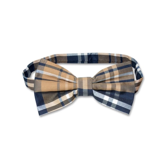 Vesuvio Napoli BOWTIE Navy Brown White Color PLAID Design Men's Bow Tie