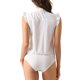 thumbnail image 3 of INSPIRAR CHIC Blusas de Ropa de Cuerpo con Volantes para Mujeres, Camiseta de Cuello Alto, Manga Corta, Botón Abajo, Leotardo, Camisa L Blanca, 3 of 6