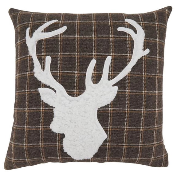 SARO 8900.BR18SC 18 in. Square Brown Plaid Reindeer Pillow Cover