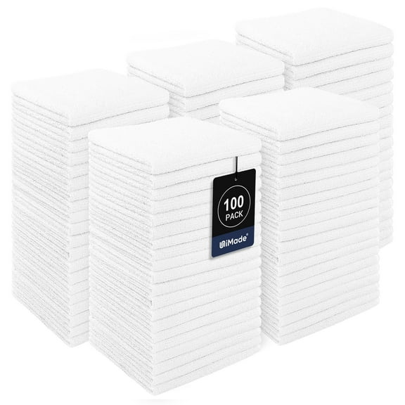 Microfiber Washcloths Bulk 100 Pack, 12x12 Inch Soft Face Towels & Hand Towels, Quick Drying Cleaning Cloths for Bathroom Spa Hotel Salon, White