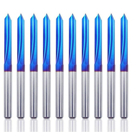 

10Pcs Straight Groove 60 Degree V Bits Engraving Bits 2-Flute 1/8inch Shank 0.1mm Tip Carbide Router Bits Router Bits