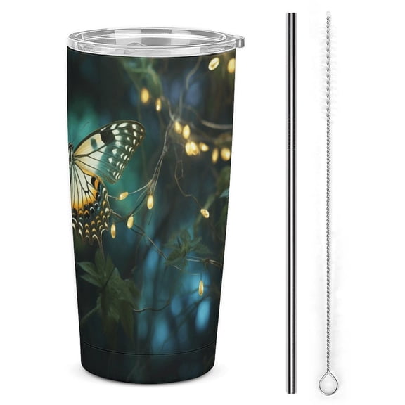 Landscape Butterfly 20oz Tumbler with Lid And Straw Insulated Mug Stainless Steel Vacuum Double Wall Mug For< Car>