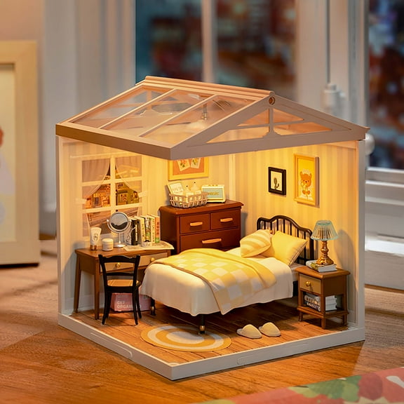 ROBOTIME Sweet Dream Bedroom Plastic Dollhouse Building Set,Super Creator DIY Miniature House Playset for Mini Figures Construction Toys Diorama Kit,Gifts for Teens Adults