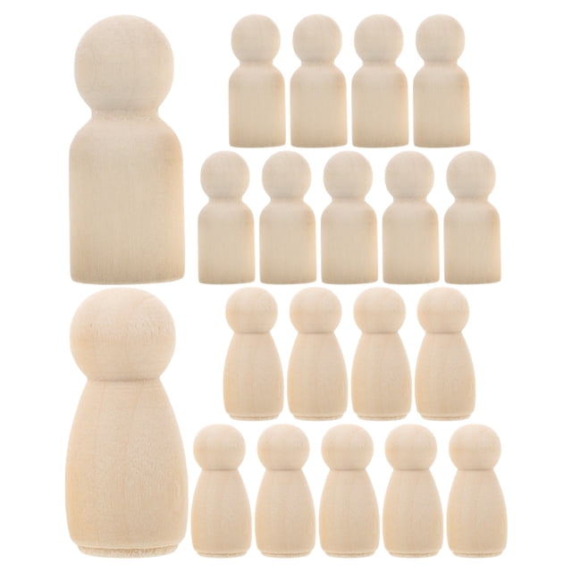 20 piezas de muñecos de madera pequeños sin terminar, muñecos de hombre, juguetes de marionetas con grafitis para niños (niño de 35 mm + niña de 35 mm, 10 piezas de cada uno)
