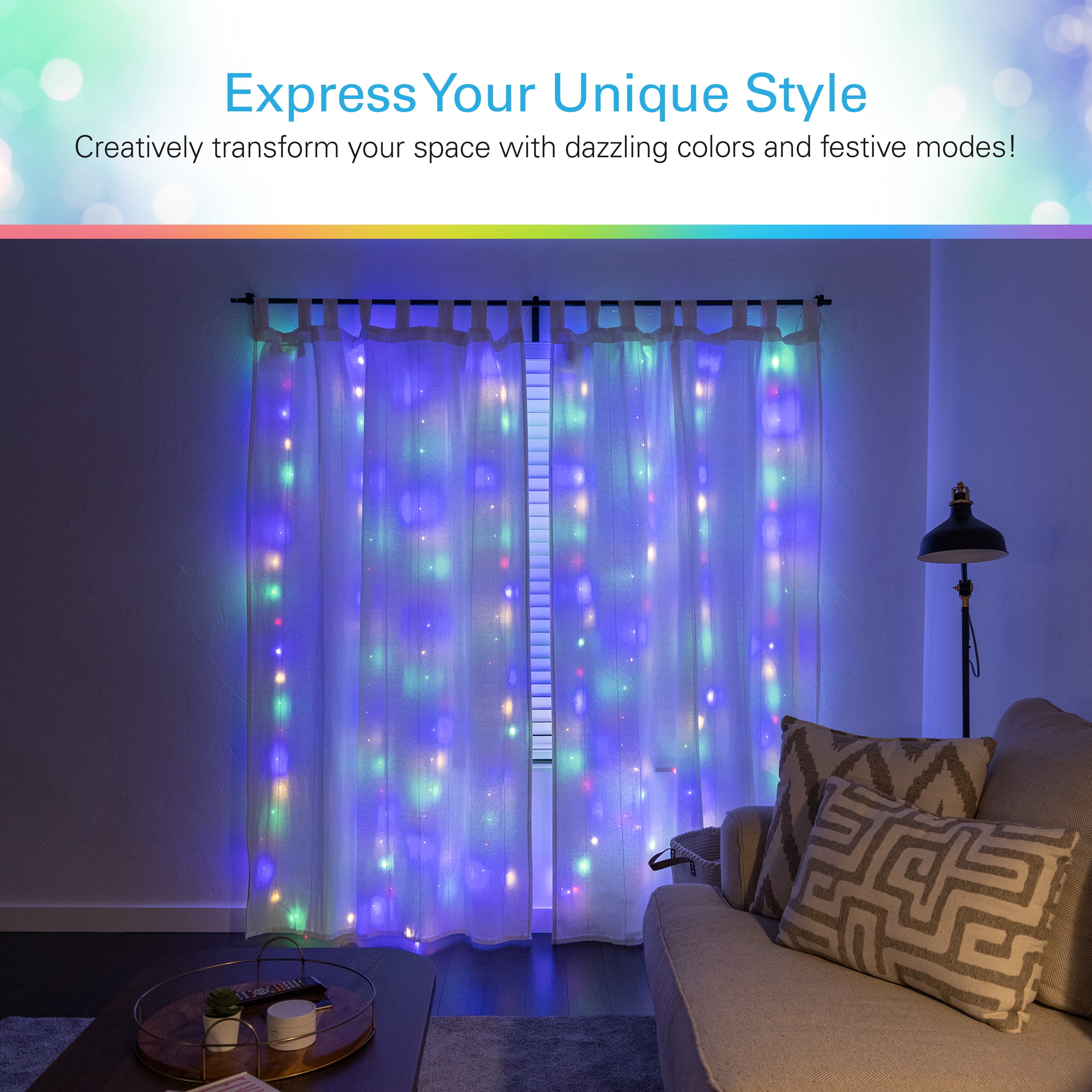 Lights by Night LED Curtain Fairy Lights, Multicolor, 88 Lights, 36in by 84in, 62422