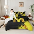 thumbnail image 4 of Manfei Boys Girls Letter Monogrammed M Full Size Comforter Sets 3-Piece,Sport Baseball Bedding Comforter Set,Graffiti Splash Lightweight Bedding Sets,Ultra Soft Home Decor,Reversible, 4 of 8