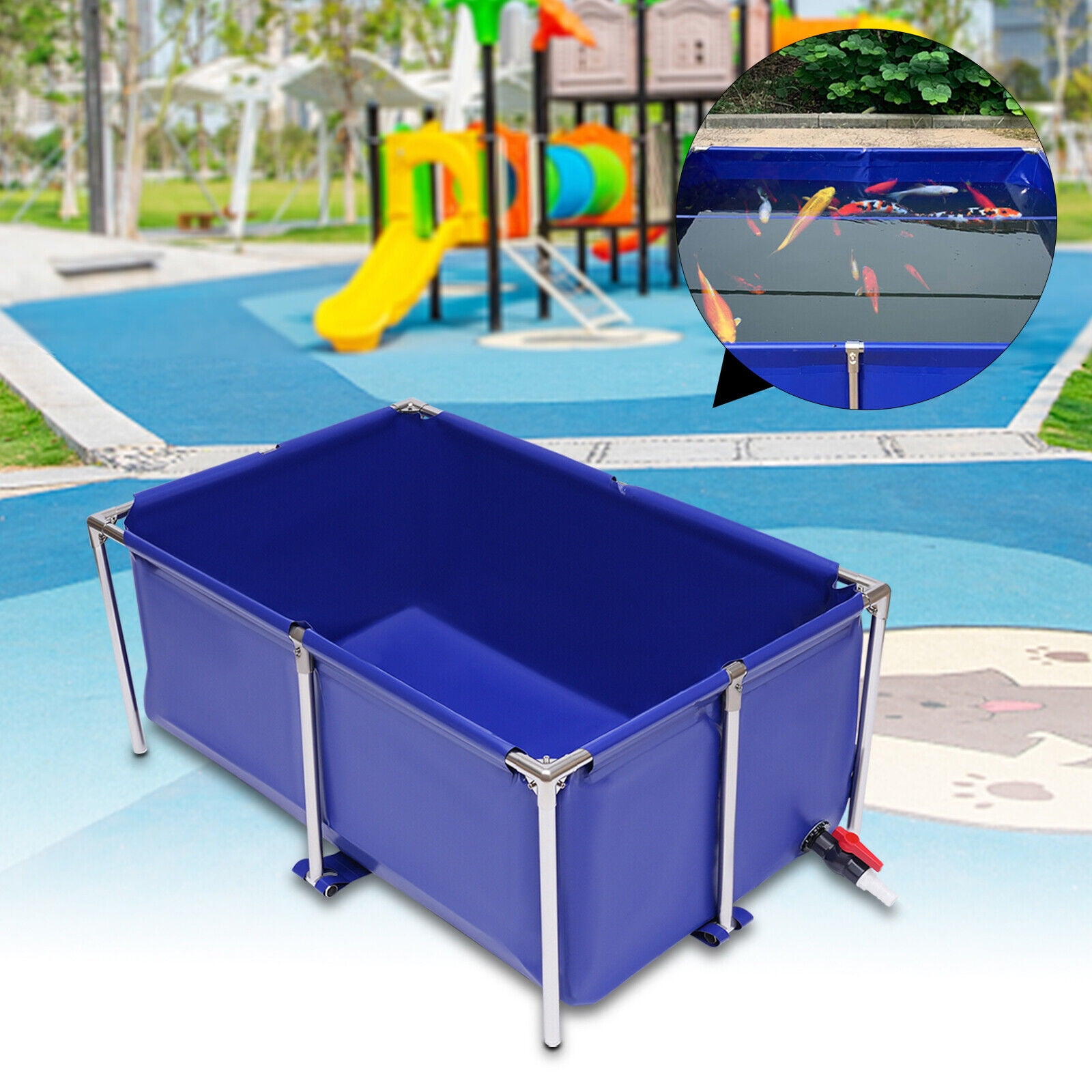 120 Gallon Collapsible Canvas Fish Tank – Large Blue Breeding Pond for Koi, Lobster, and Aquatic Animals – Rust-resistant Stainless Steel Frame with Drain Valve – Portable and Foldable Water Pool