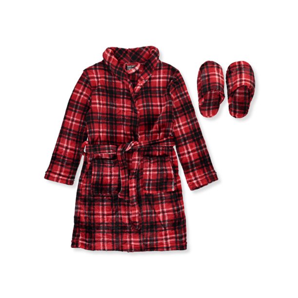 Mac Henry Mac Henry Boys' Plush Plaid Robe & Slippers Set (Big Boys