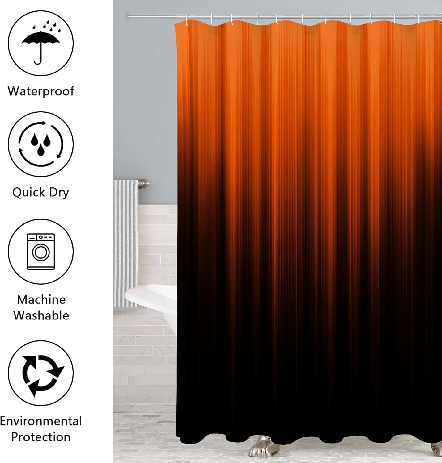 4 Pcs Teal and Black Shower Curtain Bathroom Set with Rugs, Toilet Lid Cover and Bath Mat, Gradient Teal Shower Curtain with 12 Hooks, Bathroom Decor Set