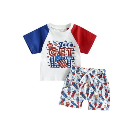 

4th of July Baby Boy Outfits Short Sleeve Letter Print T-shirt Tops + Summer Shorts Set Memorial Day Clothes