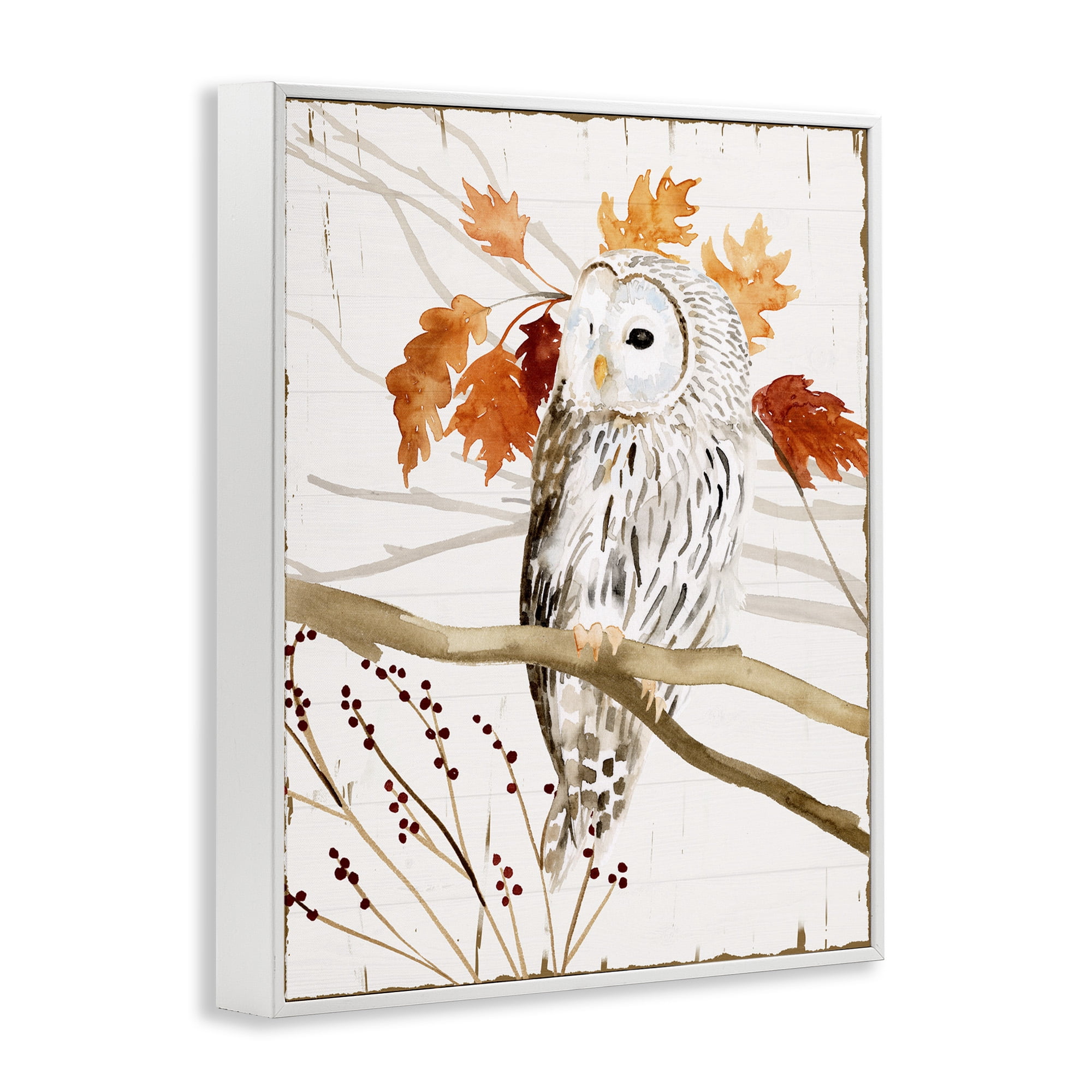 Stupell Industries Owl In Autumnal Forest Animals & Insects Painting White Framed Art Print Wall Art, 11 x 14