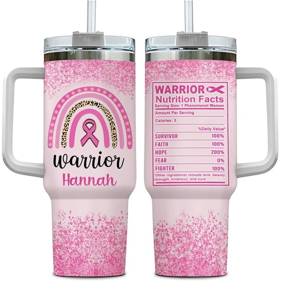 Personalized Breast Cancer Tumbler - Breast Cancer Survivor Gifts For Women - Encouragement Gift - Cancer Gifts For Awareness Month October - Custom Tumbler 40oz Stainless Steel Coffee Cup