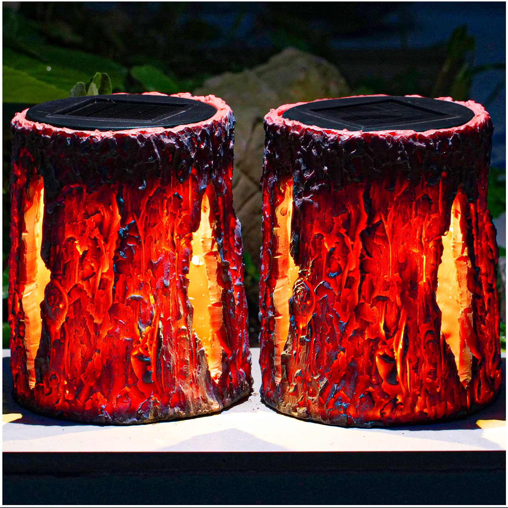 Details about   Solar Lights Outdoor,Stump On Fire Torch Lights,Flickering Flame Lantern Lights 