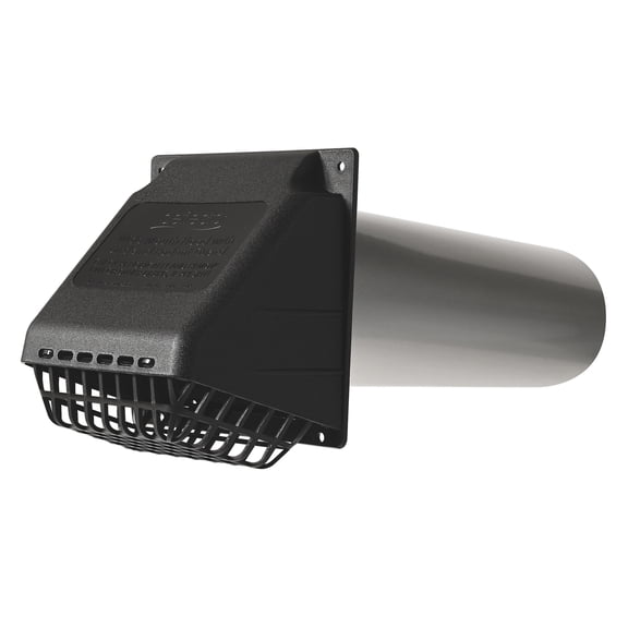 Deflecto 4-In. Wide-Mouth Dryer Vent Hood Kit with Damper, Detachable Bird Guard, Collar, and Aluminum Pipe (Black)