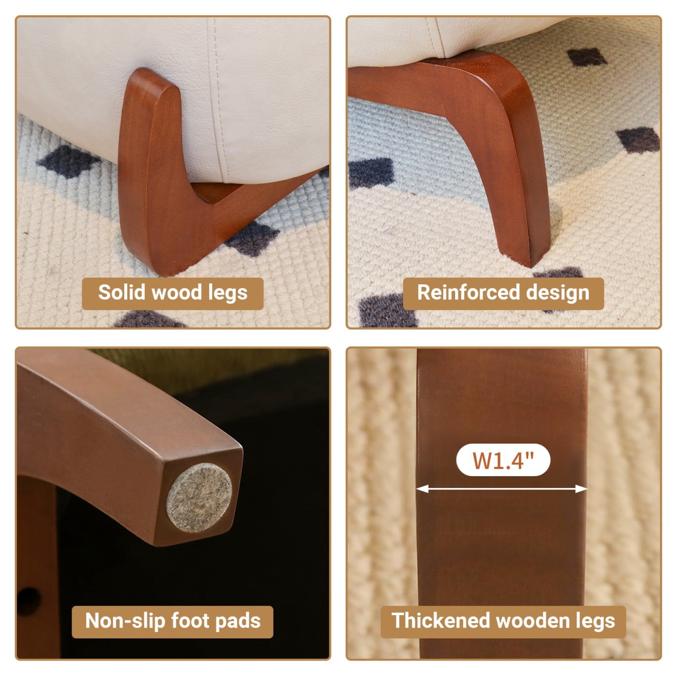 Cute Accent Chair with Solid Wood Legs, Upholstered Armless Reading Chair, Soft Velvet Lounge Chair for Living Room, Bedroom, Apartment, Balcony & Waiting Room, Cream
